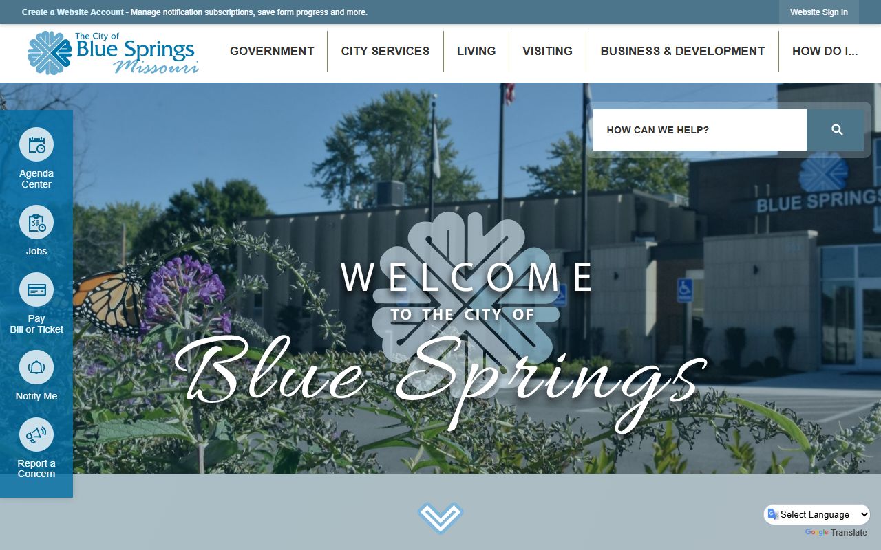 Blue Springs Missouri city website for police records and public records