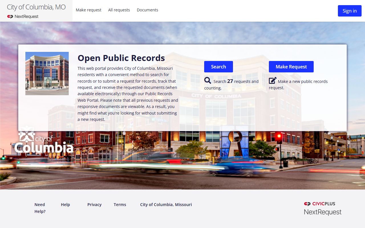 Columbia Missouri public records portal for police records requests