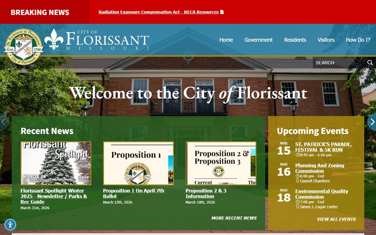Florissant Missouri city website for police records and public records