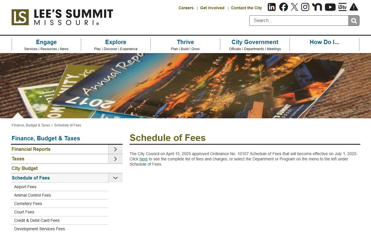 Lee's Summit schedule of fees page for police records and public records