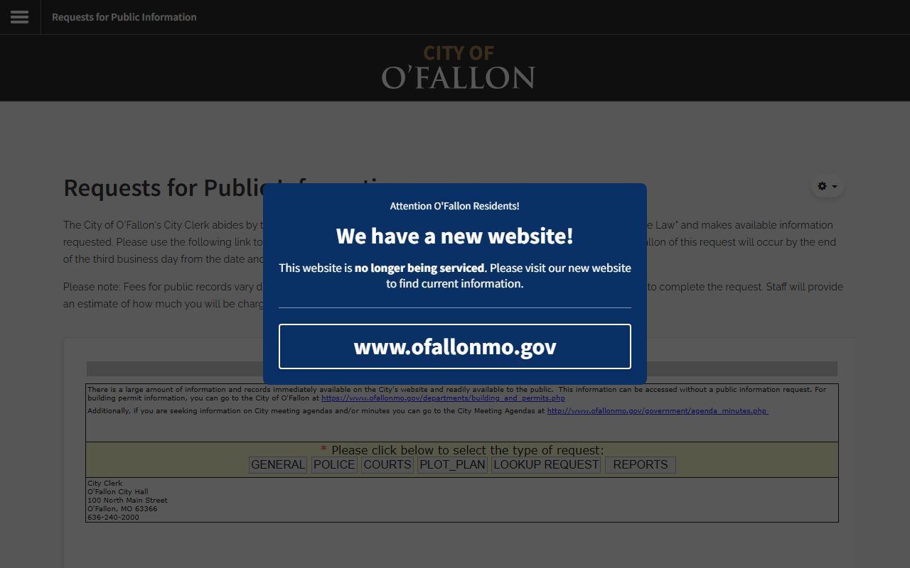 O'Fallon public records request page for police records and incident reports
