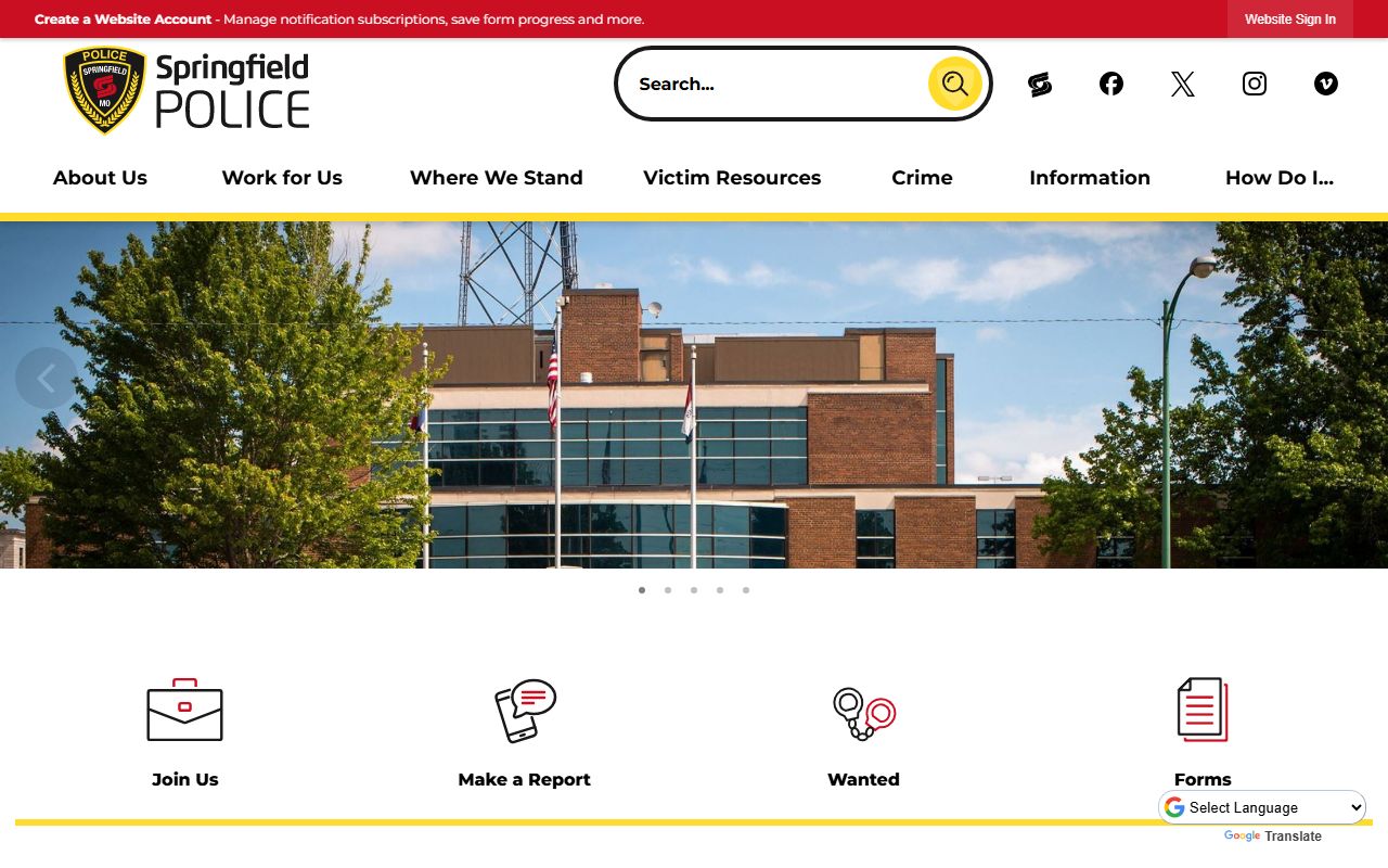 Springfield Missouri Police Department main website for police records