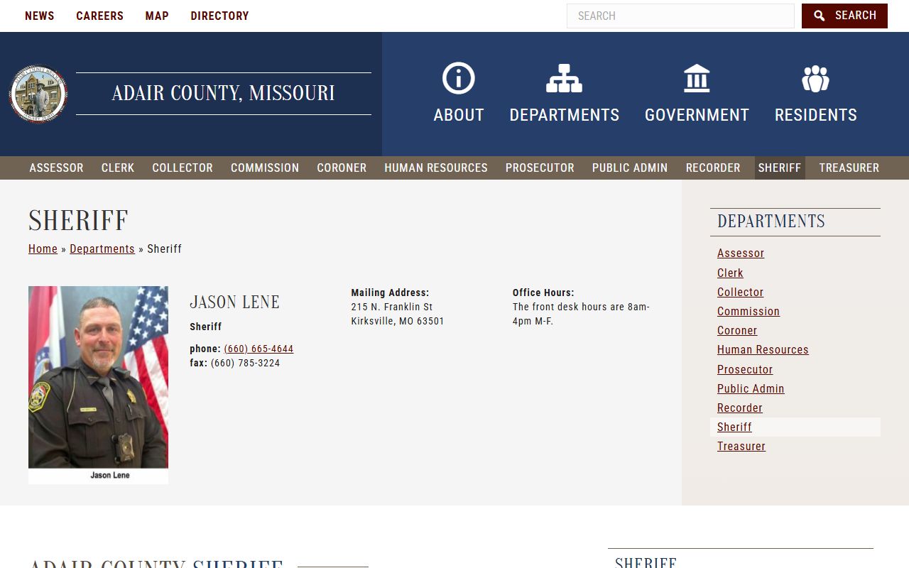 Adair County Missouri sheriff department page for police records