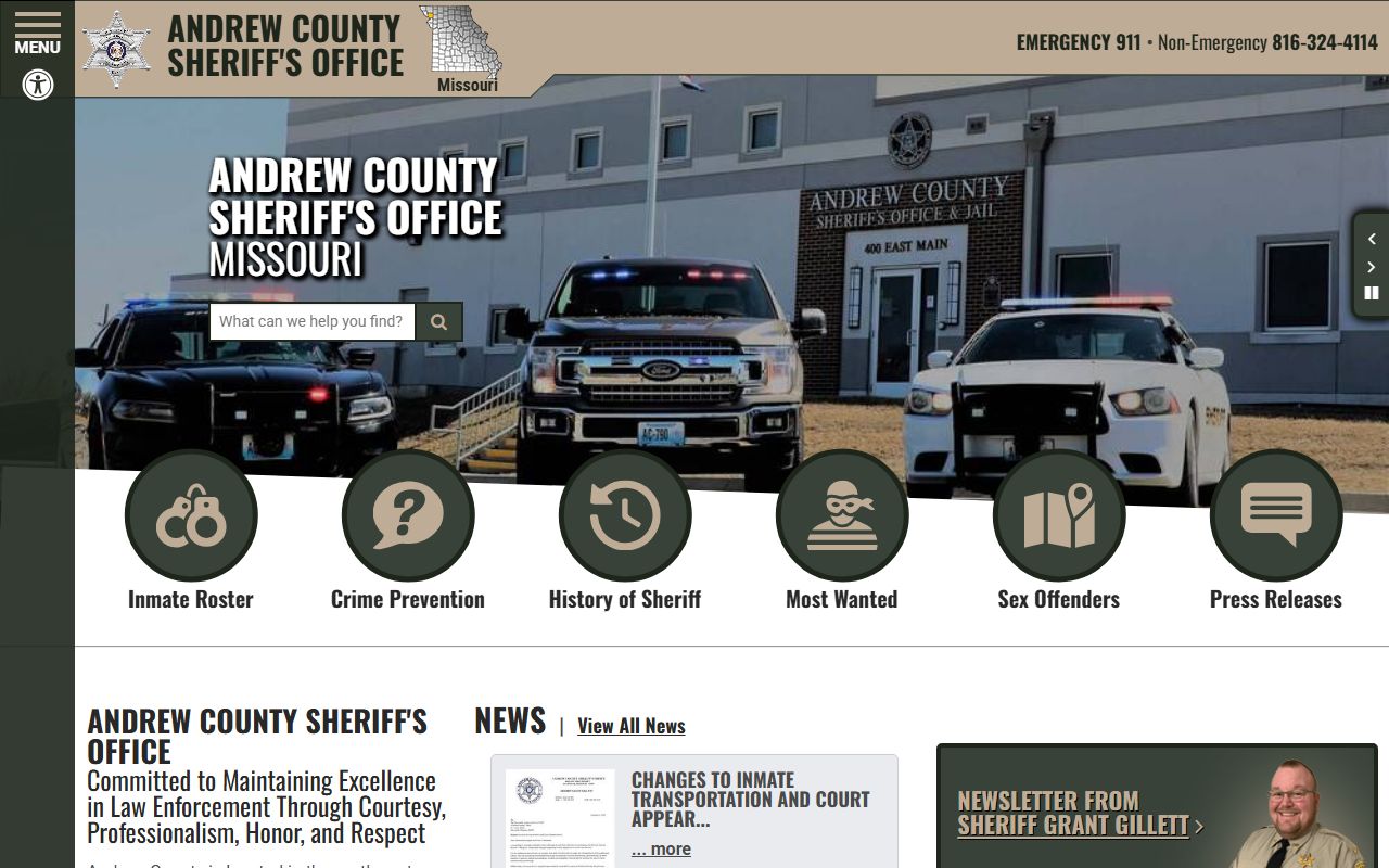 Andrew County Sheriff's Office main page for police records