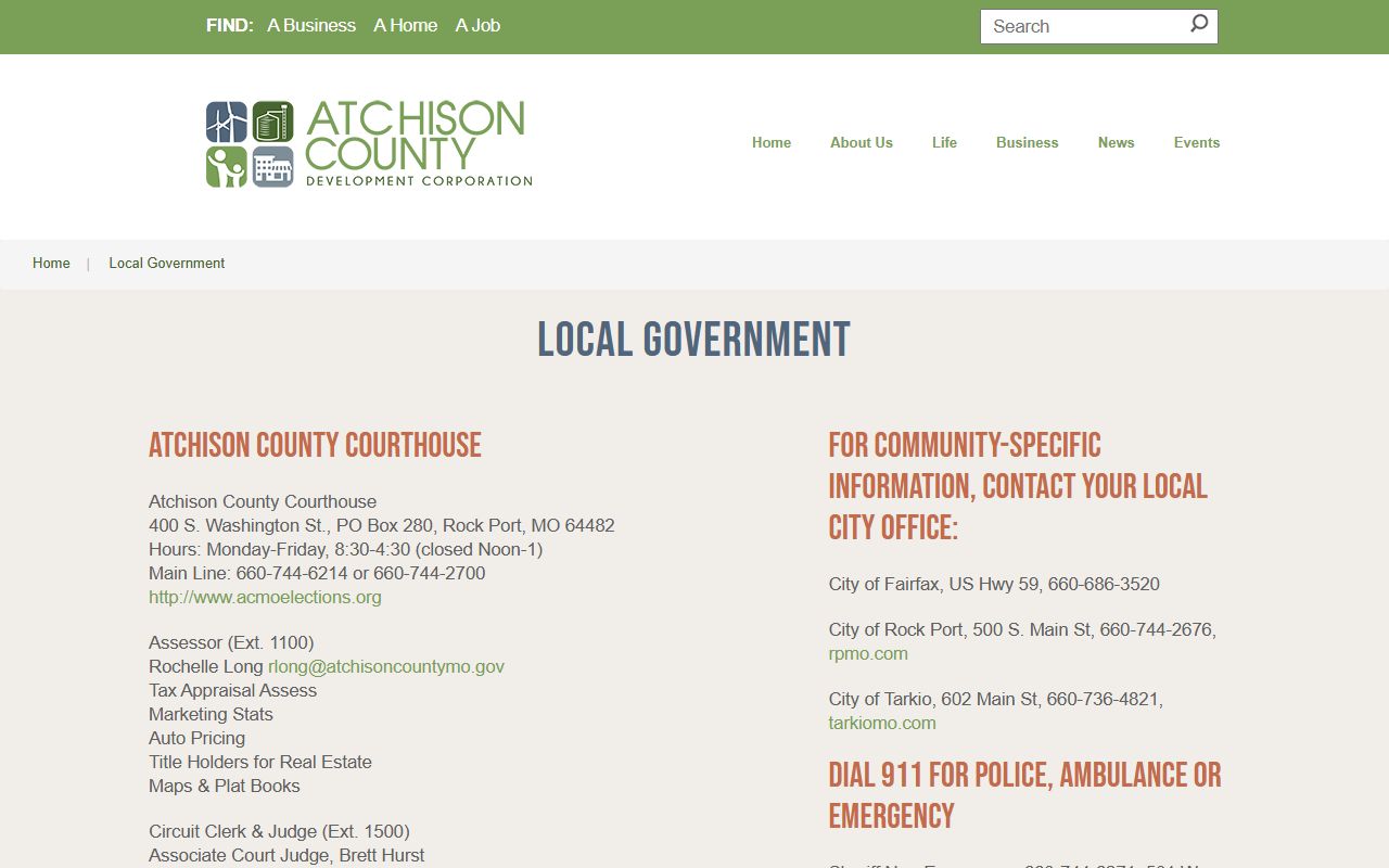 Atchison County local government directory for police records contacts