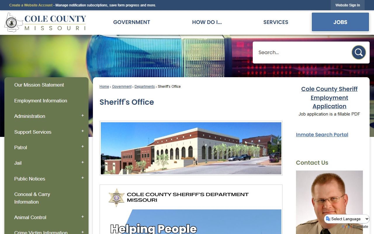 Cole County Sheriff's Office main page for police records in Jefferson City