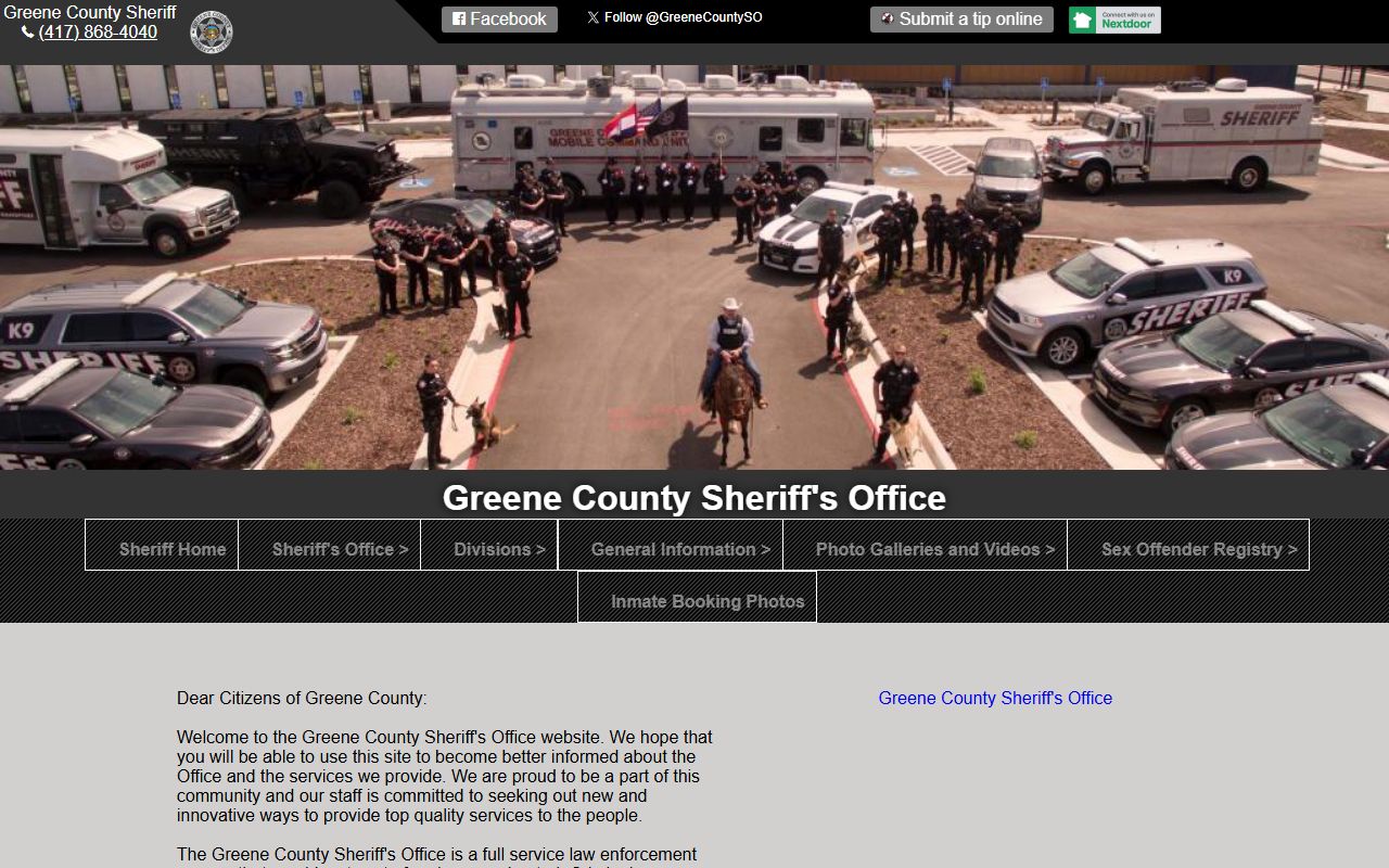 Greene County Sheriff's Office main website for police records and Sunshine requests