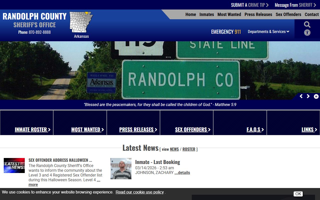 Randolph County Sheriff's Office website for Randolph County police records