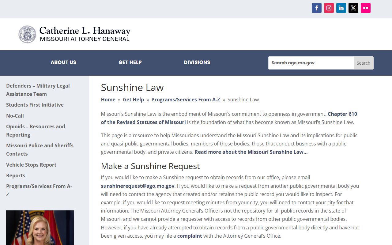 Missouri Attorney General Sunshine Law information and resources