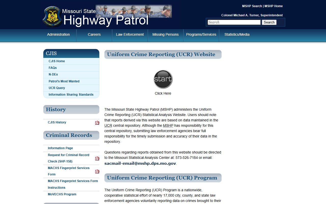 Missouri uniform crime reporting statistics from the State Highway Patrol